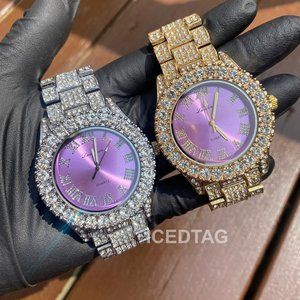 Unisex Full Iced Out Purple Face Luxury Stylish Watch